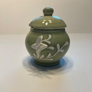 Decorative Ceramic Jam Jar + Lid Mint Green  Butterfly Home Decor